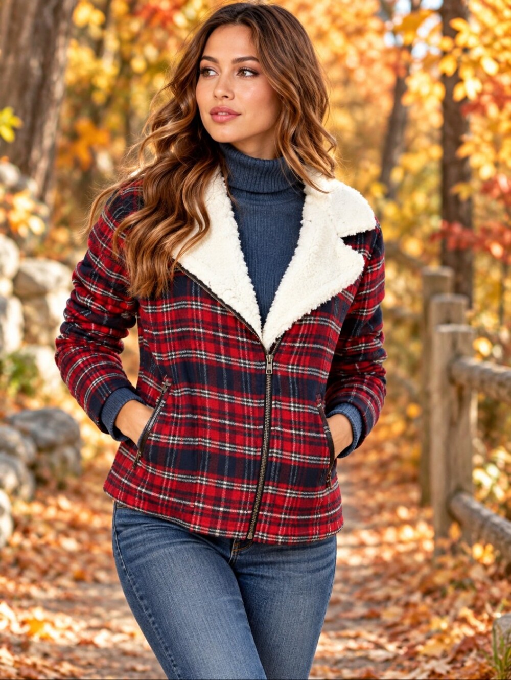 Others Follow Gavin Red Plaid Sherpa Lined Jacket Cabincore Flannel Cozy Sz M